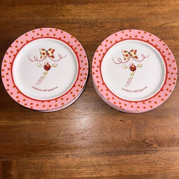 Department 56 Dessert Plates Popcorn With Cranberries Twelve Pink 6 11/16") - Picture 2 of 6